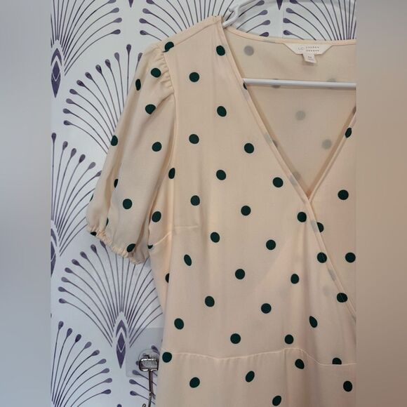 LC Lauren Conrad Cream Polka Dot Midi Dress size medium. Peach 🍑 and green polka - Picture 4 of 6